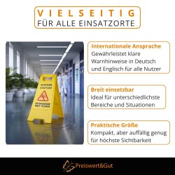 2 x Achtung Rutschgefahr Aufsteller – Warnschild für Nässe und Glätte | Vorsicht Rutschgefahr Schild mit Piktogramm - Größe 60 cm x 21/30 cm