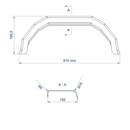 2 x Kotflügel für Anhänger 8 Zoll – Schutzblech für Pferdeanhänger, elastisch, UV-beständig, stoßfest, Maße: 152x510x190,5 mm