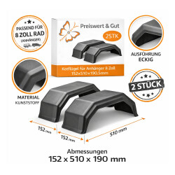 2x Kotflügel Anhänger 152x510x190,5 mm eckig...