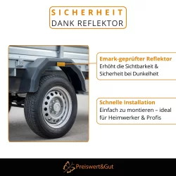 2x Kotflügel Anhänger 620x238x172 mm eckig Radkasten für 14 Zoll Rad - Kunststoff mit Reflektor - Stoßfest - Schutzblech für Anhänger