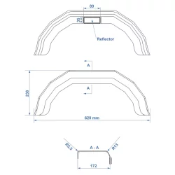 2x Kotflügel Anhänger 620x238x172 mm eckig Radkasten für 14 Zoll Rad - Kunststoff mit Reflektor - Stoßfest - Schutzblech für Anhänger