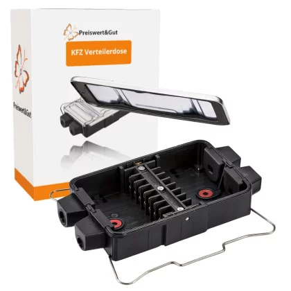 Verteilerdose 8x4 polig für Fahrzeug Elektrik im Außenbereich Verbindungsdose aus PA Polyamid mit Aluminium Abdeckplatte, spritzwassergeschützt, Maße 17,1 x 9,3 x 3,3 cm, Montage am Fahrzeug