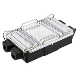 Abzweigdose 8 polig für Fahrzeug Elektrik im Außenbereich Verbindungsdose aus PA Polyamid mit Aluminium Abdeckplatte, spritzwassergeschützt, Maße 17,1 x 9,3 x 3,3 cm, Montage am Fahrzeug