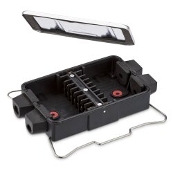 Abzweigdose 8 polig für Fahrzeug Elektrik im Außenbereich Verbindungsdose aus PA Polyamid mit Aluminium Abdeckplatte, spritzwassergeschützt, Maße 17,1 x 9,3 x 3,3 cm, Montage am Fahrzeug