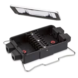 Verteilerdose 8x4 polig für Fahrzeug Elektrik im Außenbereich Verbindungsdose aus PA Polyamid mit Aluminium Abdeckplatte, spritzwassergeschützt, Maße 17,1 x 9,3 x 3,3 cm, Montage am Fahrzeug