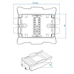 Verteilerdose 8x4 polig für Fahrzeug Elektrik im Außenbereich Verbindungsdose aus PA Polyamid mit Aluminium Abdeckplatte, spritzwassergeschützt, Maße 17,1 x 9,3 x 3,3 cm, Montage am Fahrzeug