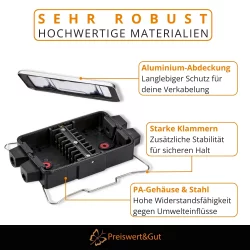 Verteilerdose Anhänger 8x4 polig für Fahrzeug Elektrik im Außenbereich Verbindungsdose aus PA Polyamid mit Aluminium Abdeckplatte, spritzwassergeschützt, Maße 17,1 x 9,3 x 3,3 cm, Montage am Fahrzeug