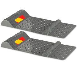 2 x Einparkhilfe Garage Radstopper für sicheres Einparken 52 x 25 cm, Kunststoff Bremsschwelle mit Klebestreifen und Bohrlöcher, seitliche Einfahrhilfe, 2,5 bis 5,5 cm Höhe, 2er Set