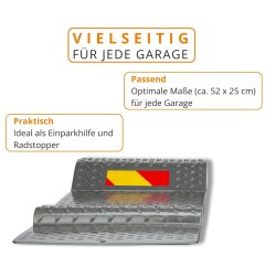 2 x Einparkhilfe Garage Radstopper für sicheres Einparken 52 x 25 cm, Kunststoff Bremsschwelle mit Klebestreifen und Bohrlöcher, seitliche Einfahrhilfe, 2,5 bis 5,5 cm Höhe, 2er Set