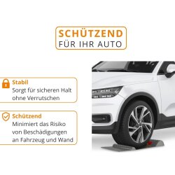 Einparkhilfe Garage 2er Set Radstopper für sicheres Einparken 52 x 25 cm, Kunststoff Bremsschwelle mit Klebestreifen und Bohrlöcher, seitliche Einfahrhilfe, 2,5 bis 5,5 cm Höhe, 2er Set