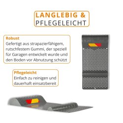 Einparkhilfe Garage 2er Set Radstopper für sicheres Einparken 52 x 25 cm, Kunststoff Bremsschwelle mit Klebestreifen und Bohrlöcher, seitliche Einfahrhilfe, 2,5 bis 5,5 cm Höhe, 2er Set