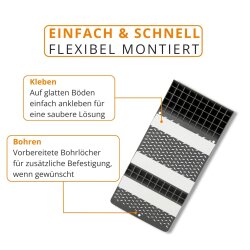 Einparkhilfe Garage Radstopper für sicheres Einparken 52 x 25 cm, Kunststoff Bremsschwelle mit Klebestreifen und Bohrlöcher, seitliche Einfahrhilfe, 2,5 bis 5,5 cm Höhe, 2er Set