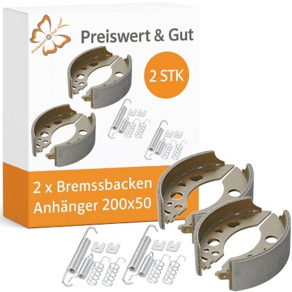 2x Anhänger Bremsbacken 200 × 50 mm – Bremsbeläge Set – Ersatzteile kompatibel für AL-KO 2050 2051 – Trommelbremsen hochwertig & passgenau