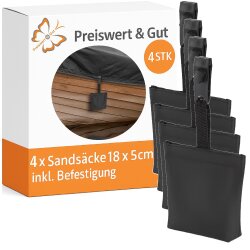 Pavillon Gewichte 4er Set 18 x 5 cm - inkl. Sandsäcke befüllbar Beschwerer für Vorhänge Outdoor als Tischtuchbeschwerer Outdoor UV-beständige zum beschweren mit Clip starkem Klett