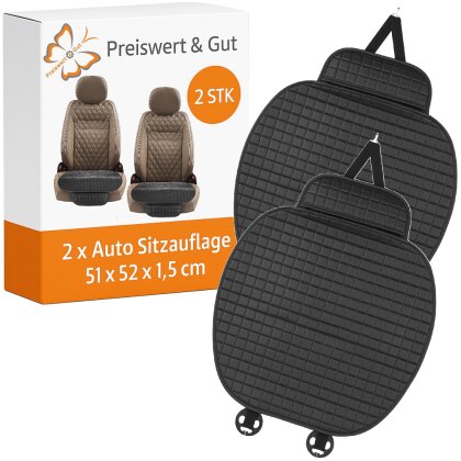 Sitzauflage Auto vorne 51x52 cm wasserdicht aus PU Kunstleder mit Organizer rutschfest kratzfest UV beständig 2er Set für Autos SUVs Vans Wohnwagen