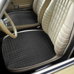 Autositzauflage Vordersitze aus PU Kunstleder 2er Set glänzend mit Organizer Tasche in Schwarz UV-beständig für PKW Fahrer- und Beifahrersitz