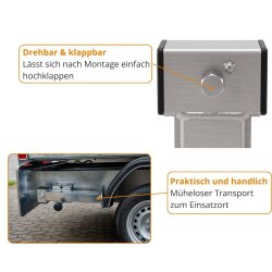 2x Anhängerstützen & Ausdrehstütze Wohnmobil – Stütze 1300 kg, höhenverstellbar 410–655 mm, Stahlrohr 60x60 mm, kippbar – Kurbelstütze und Wohnwagenstützen Anhänger