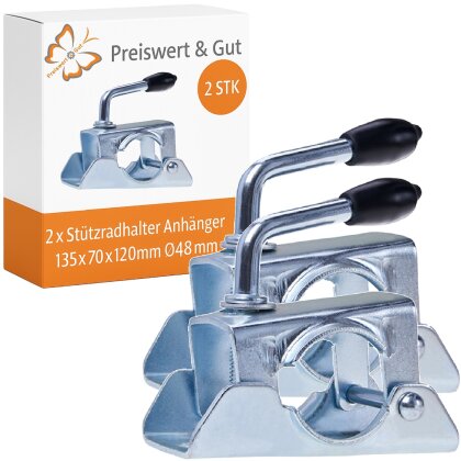 Stützradhalter Anhänger 2er Set 135x70x120mm Klemmhalter Ø48mm Ersatzteile Klemmschelle Stütze aus Stahl als Anhängerzubehör
