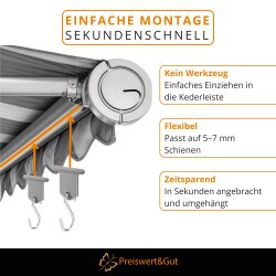 16 STK Markisenhaken für Kederschiene 5-7 mm Edelstahl Kunststoffkopf - Kederhaken Set für Wohnmobil und Wohnwagen Zubehör, grau silber, bis 6,8 kg je Haken