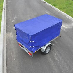 Hochplane Anhänger kompatibel mit STEMA BASIC 750 208x114x90 cm Polyester wasserdicht wetterfest bis -25°C mit Gummigurt Schnallen seitlich Ösen verstärkt verschweißt 500 g/m²