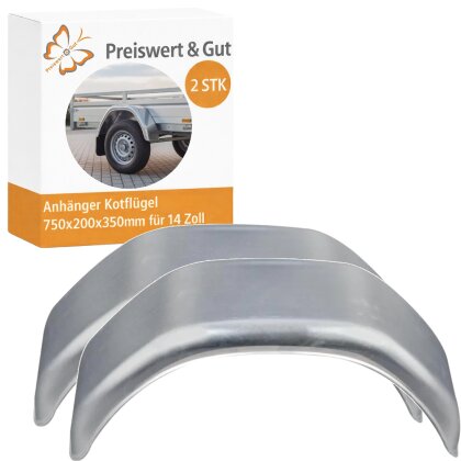 2x Kotflügel Anhänger 750x200x350mm eckig Radkasten für 14 Zoll Rad - verzinkt Stahlblech 1mm - Stoßfest - Modell 2075