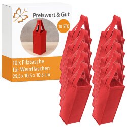 10x Filztasche für Weinflaschen 29,5 x 10,5 x 10,5...