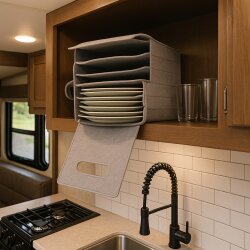 AS Wohnmobil Tellerhalter für 10 Teller 27x20x17 Geschirrhalterung mit Klettverschluss und Becherhalter 29x20,5x11,5 Filz AS