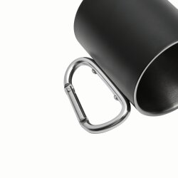 Edelstahl Isolierbecher 4er Set schwarz 300 ml mit Henkel Karabinerhaken doppelwandige Thermotassen für Kaffee Tee Camping Arbeit Outdoor