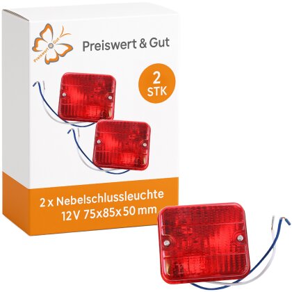 2Stk Rückleuchten Anhänger 75×85×50 12V – E9 Nebelschlussleuchte inkl. Glühbirne
