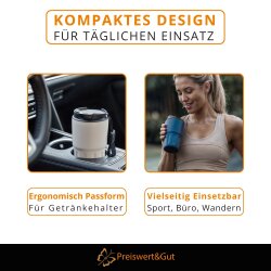 Premium Isolierbecher 8 warm und 12 kühl Stunden 400ml doppelwandig - Komfort-Schraubverschluss integrierter Trinköffnung - Thermobecher mit Handschlaufe aus recyceltem Kunststoff rotguss