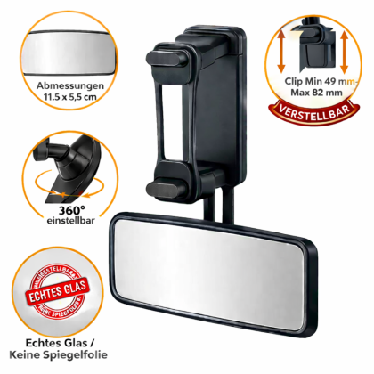 Spiegel Auto Baby Rückbank Spiegelfläche 11,5 x 5,5 cm Innenspiegel Clip Zusatzspiegel Kinder Spiegel mit Glas 360° Kugelgelenk verstellbar für Rückbank Clip Min 49mm – Max 82mm