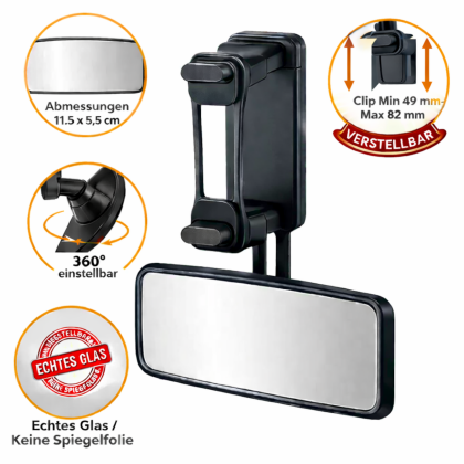 Spiegel Baby Auto Rücksitz Spiegelfläche 11,5x5,5cm Clip Min 49mm Max 82mm