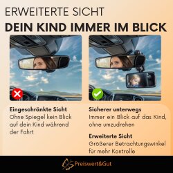 Spiegel Auto Baby Rückbank Spiegelfläche 11,5 x 5,5 cm Innenspiegel Clip Zusatzspiegel Kinder Spiegel mit Glas 360° Kugelgelenk verstellbar für Rückbank Clip Min 49mm – Max 82mm