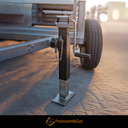 Preiswert&Gut 2x Anhängerstützen 62 - 100 cm bis 2500kg – Ausdrehstütze verzinkt mit Handkurbel, inkl. Sicherungsbolzen – Kurbelstütze Wohnmobil & Wohnwagenstützen Anhänger Stützen auch fürs Wohnmobil