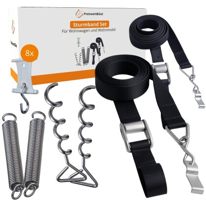 Sturmband Markise Abspannset Hold Down Side Kit kompatibel mit Thule Omnistor Markise für Wohnmobil Wohnwagen mit Spanngurt Spiralanker