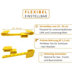 2 x Containerschloss ausziehbar 23–42 cm aus gehärtetem Stahl mit Korrosionsschutz für Containerstangen und LKW Stangen Doppelflügeltüren Diebstahlsicherung für Seecontainer Baucontainer etc.