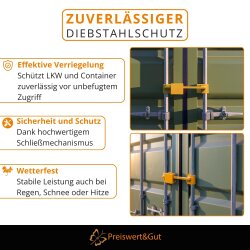 Containerschloss 2er Set Seecontainer Schloss verstellbar 23–42 cm aus gehärtetem Stahl signalgelb Diebstahlsicherung für LKW & Container