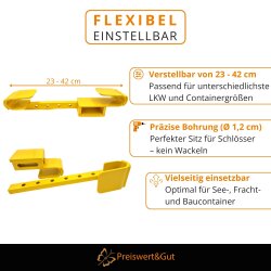 Containerschloss 2er Set Seecontainer Schloss verstellbar 23–42 cm aus gehärtetem Stahl signalgelb Diebstahlsicherung für LKW & Container