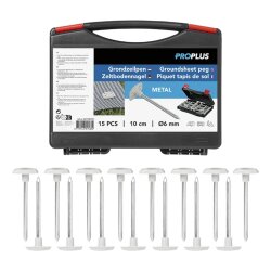 15x Zeltheringe zur Befestigung von Vorzeltteppichen - Zeltnägel im Aufbewahrungskoffer, 10 cm Lange Eisenheringe mit flachem Kopf, Bodenplanen & Markisenteppichen