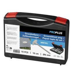 15x Zeltheringe zur Befestigung von Vorzeltteppichen - Zeltnägel im Aufbewahrungskoffer, 10 cm Lange Eisenheringe mit flachem Kopf, Bodenplanen & Markisenteppichen