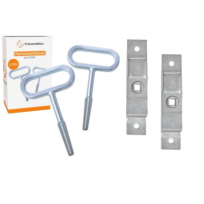 2x Zungenschloss 125x25mm und 2x Vierkantschlüssel 7-10mm Stahl für Türen Anhänger und Wohnmobile Innenvierkantschlüssel