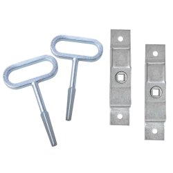 2x Zungenschloss 125x25mm und 2x Vierkantschlüssel 7-10mm Stahl für Türen Anhänger und Wohnmobile Innenvierkantschlüssel