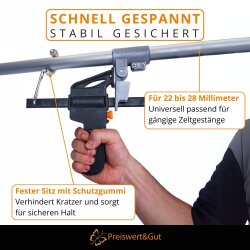 Zeltstangenspanner 22 bis 28 mm für Vorzelt Buszelt Pavillon Rastmechanismus gummierter Fronthaken langlebiger Zeltspanner horizontal und vertikal nutzbar stabil für Camping 1 Stück