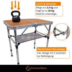 Campingtisch klappbar 60x40cm Höhenverstellbar 26cm 50cm 62cm 2,5kg Traglast bis 30 kg