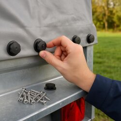 40 x Planenösen mit Zubehör für Anhängernetze Ø 30/38 mm - Planenknöpfe Anhänger Plane & Netz - Planenbefestigung Zwischenraum Höhe ca. 60 mm mit Schrauben ca. 30 mm