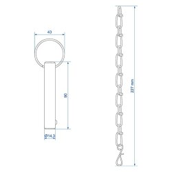 Sicherungsstift für Abstellstützen aus verzinktem Stahl, leichter Sperrbolzen – Steckbolzen Ø14,3 mmund Kette Länge 90 mm