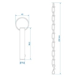 Sicherungsstift für Abstellstützen aus verzinktem Stahl, leichter Sperrbolzen – Steckbolzen Ø14,3 mm / 15,8 mm und Kette Ø15,8 mm/Länge 99,2 mm
