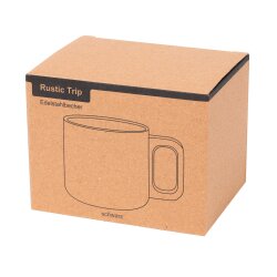 4x Kaffee Becher Edelstahl und Holzhenkel – kompakter Trinkbecher Ø8,5x8cm in Schwarz pflegeleicht Tasse Edelstahl Büro