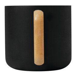 4x Kaffee Becher Edelstahl und Holzhenkel – kompakter Trinkbecher Ø8,5x8cm in Schwarz pflegeleicht Tasse Edelstahl Büro