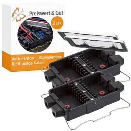 2× Verteilerdose Anhänger spritzwassergeschützt 8-polig Aluminiumdeckel 17,1x9,3x3,3cm Polyamid schwarz silber für 12V Fahrzeugelektrik Anhänger Wohnmobil LKW Boot